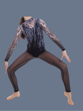 Blue Flame Mesh Dance Unitard